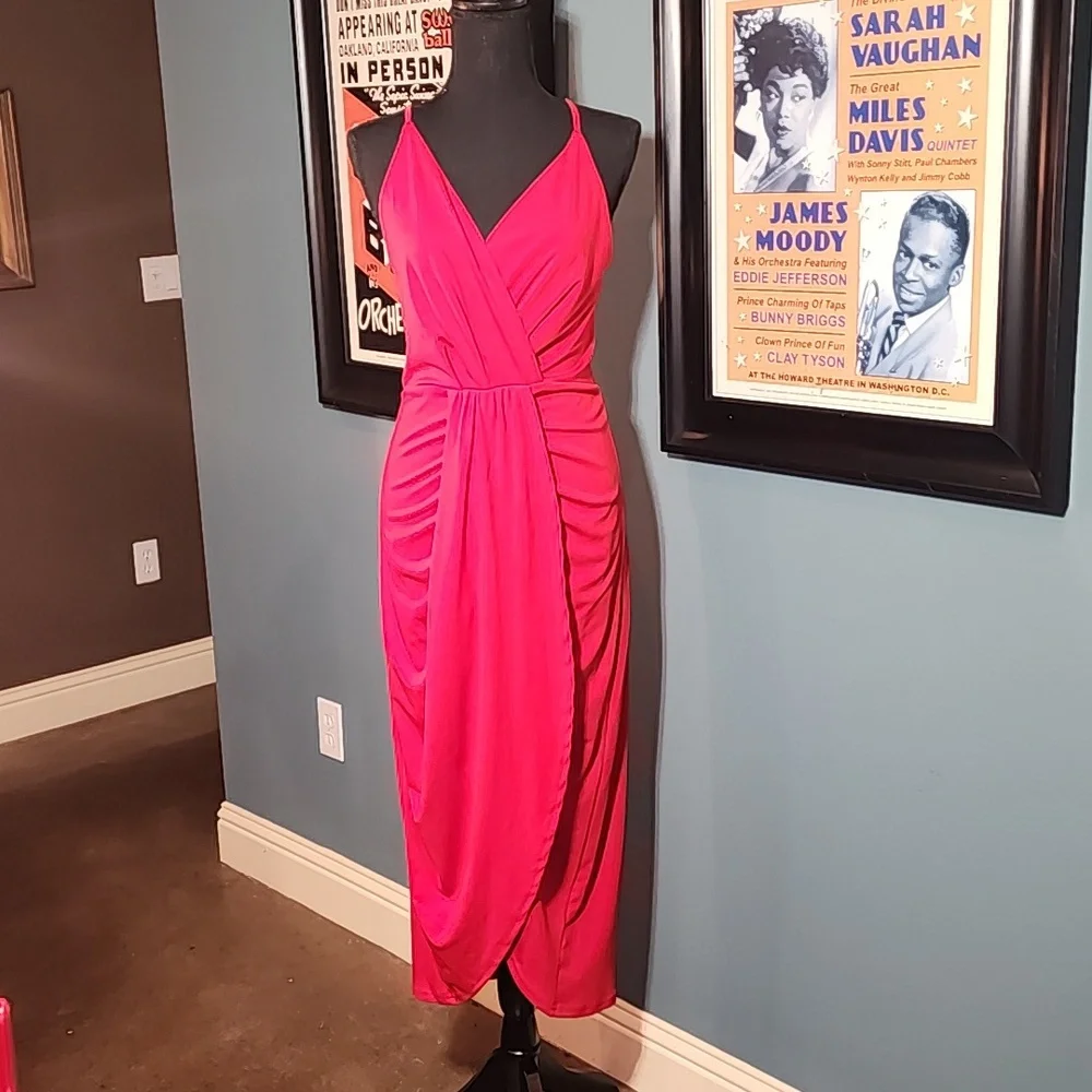Red Sleeveless Draping Dress